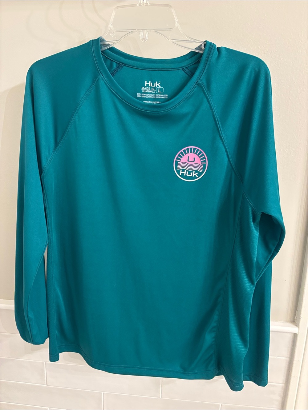 Huk Women's Teal Long-Sleeve Swim Top with Pink Logo